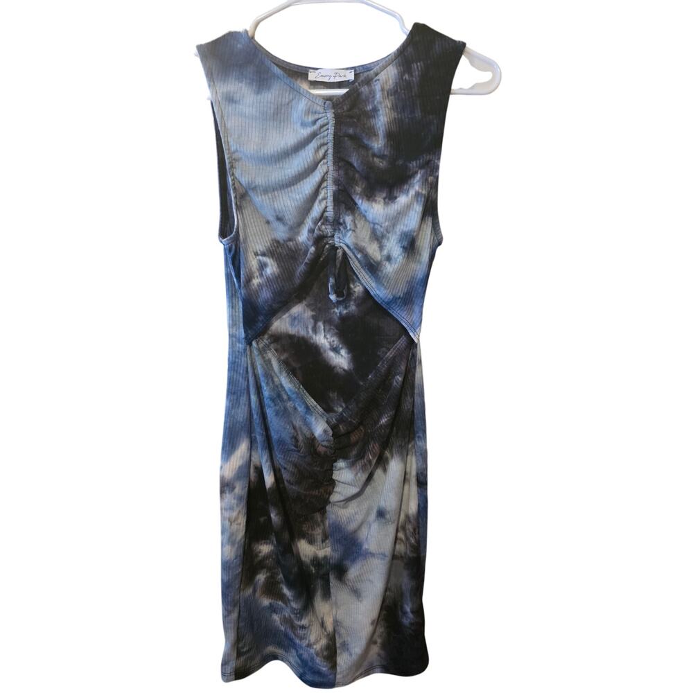 Emory Park Cut Out Mini Dress M Womens Blue Tye Dye Look Art Deco Pullover